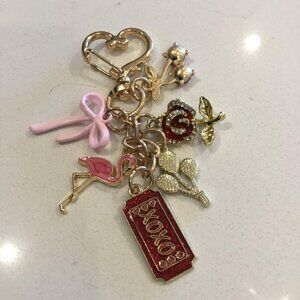 Valentines Day Bag Charm XOXO, Flowers, Pink Bow, Flamingo Bird Bag Charm NWOT